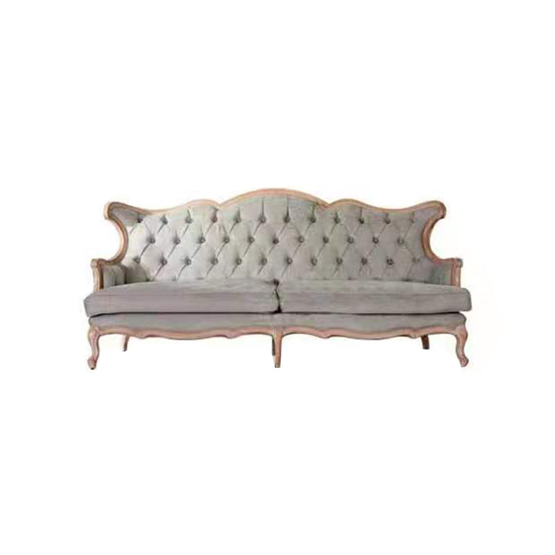 French Country Sofa Wooden Tufted Split-Back Settee for Living Room
