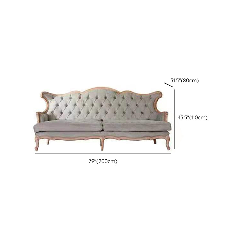 French Country Sofa Wooden Tufted Split-Back Settee for Living Room