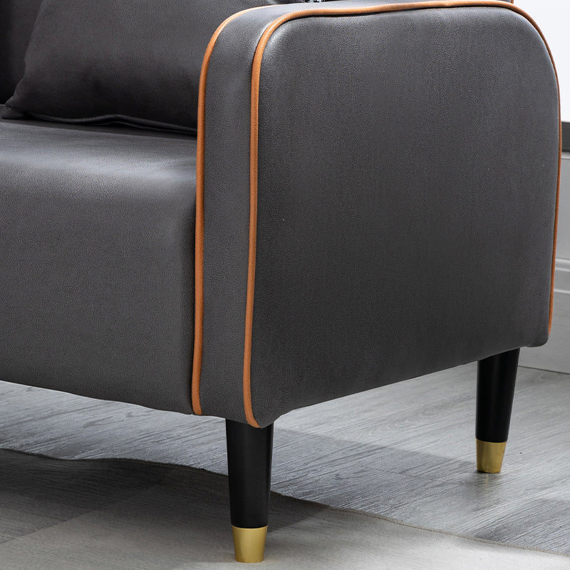 Glam Tight Back Square Arm Living Room Faux Leather Standard Seating