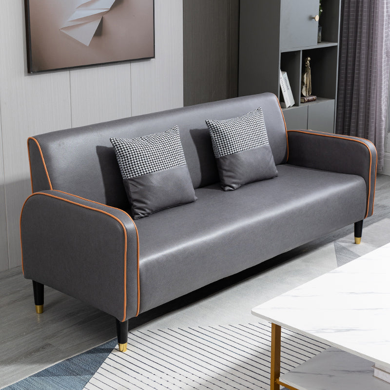 Glam Tight Back Square Arm Living Room Faux Leather Standard Seating