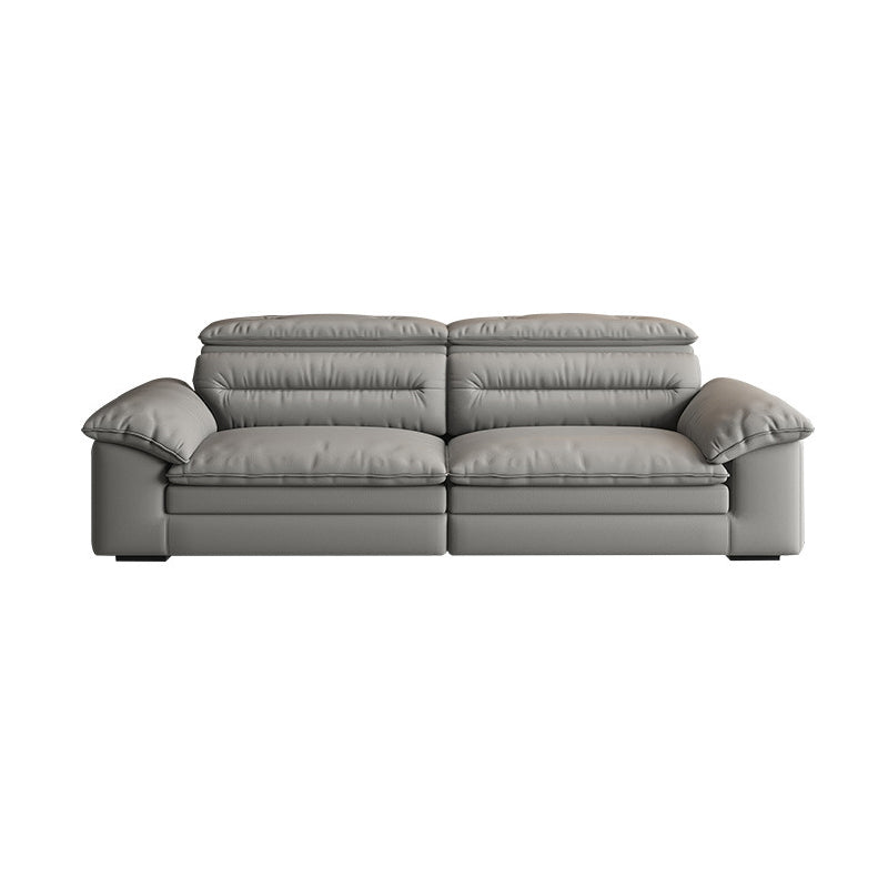Contemporary Faux Leather Light-grey Sewn Pillow Back Pillow Top Arm Sofa