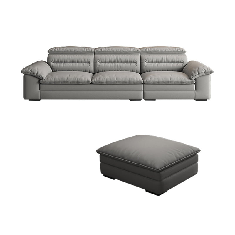 Contemporary Faux Leather Light-grey Sewn Pillow Back Pillow Top Arm Sofa