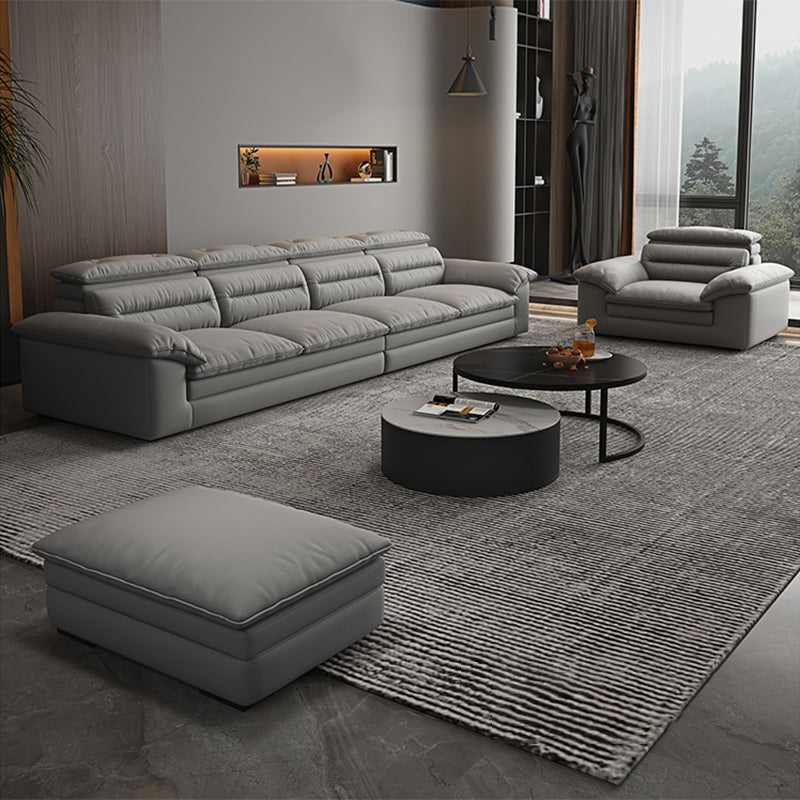 Contemporary Faux Leather Light-grey Sewn Pillow Back Pillow Top Arm Sofa