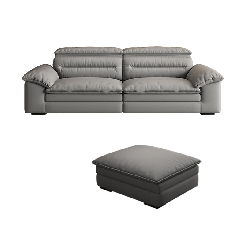 Contemporary Faux Leather Light-grey Sewn Pillow Back Pillow Top Arm Sofa