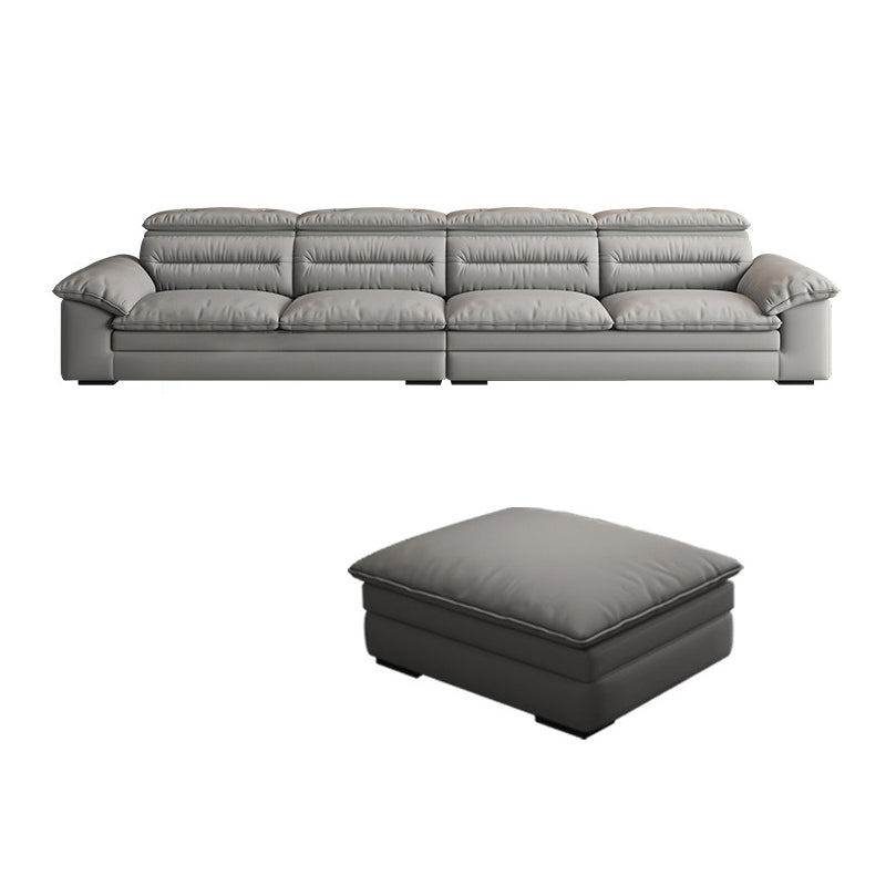 Contemporary Faux Leather Light-grey Sewn Pillow Back Pillow Top Arm Sofa