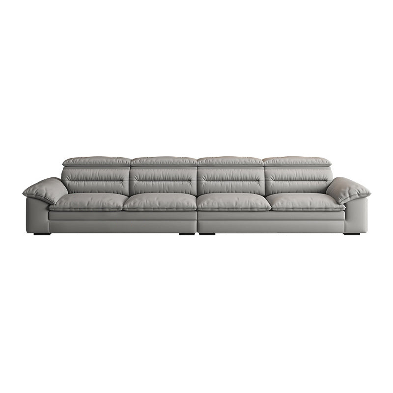Contemporary Faux Leather Light-grey Sewn Pillow Back Pillow Top Arm Sofa