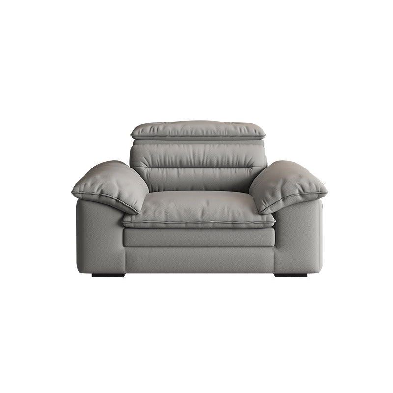 Contemporary Faux Leather Light-grey Sewn Pillow Back Pillow Top Arm Sofa