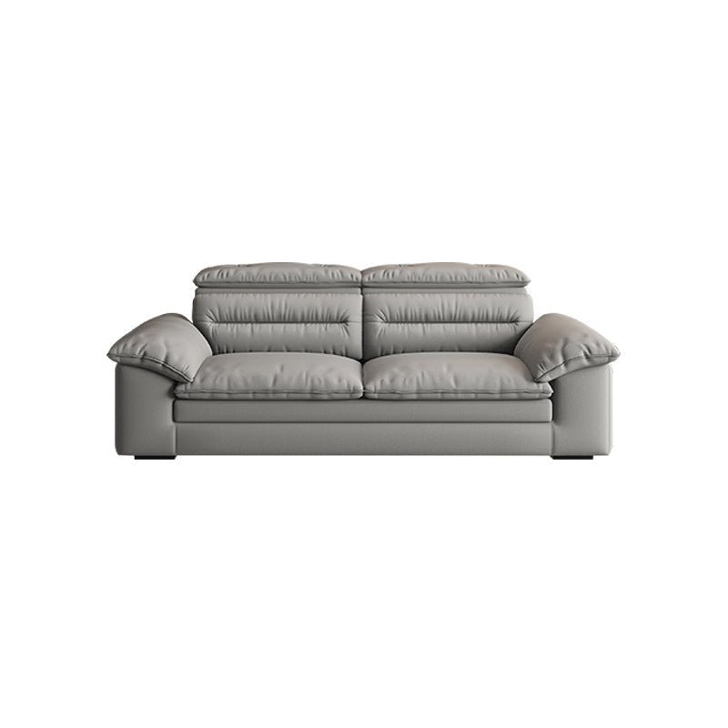 Contemporary Faux Leather Light-grey Sewn Pillow Back Pillow Top Arm Sofa