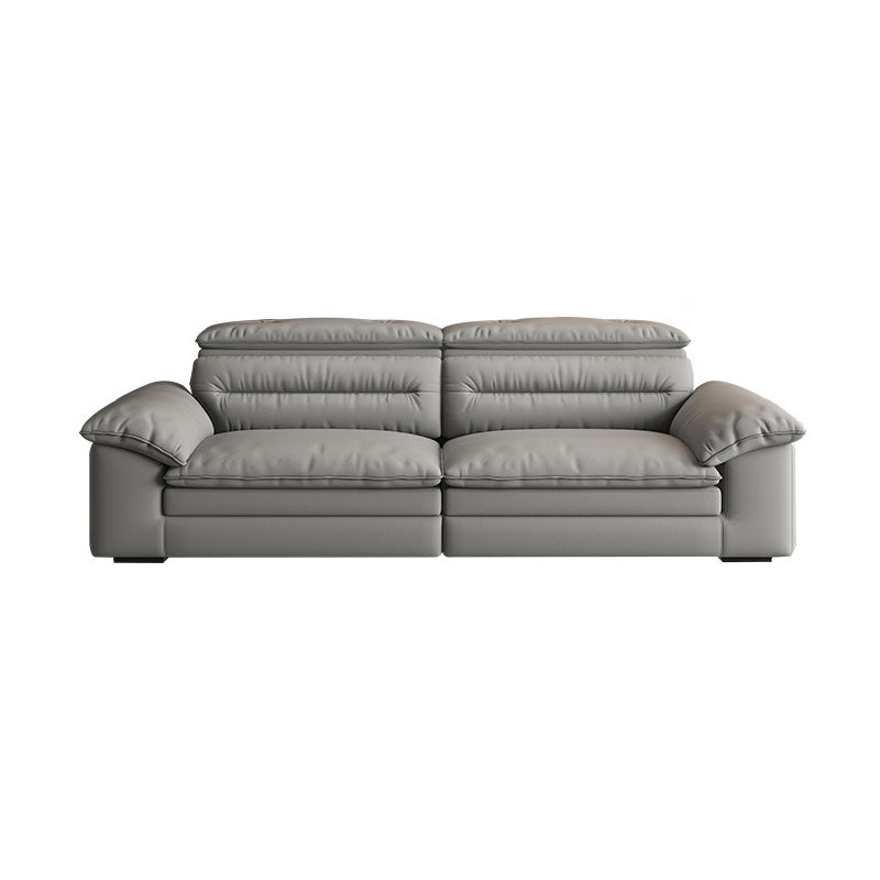 Contemporary Faux Leather Light-grey Sewn Pillow Back Pillow Top Arm Sofa