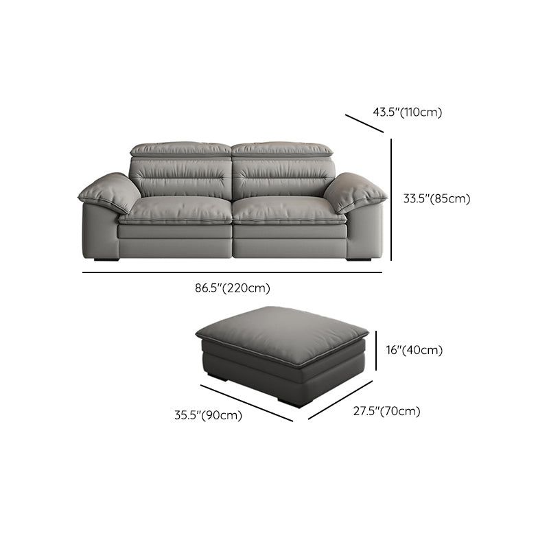 Contemporary Faux Leather Light-grey Sewn Pillow Back Pillow Top Arm Sofa