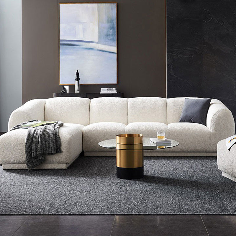 Minimalist Wool Sofa with Chaise in White 29.1" H Fabric Sofa
