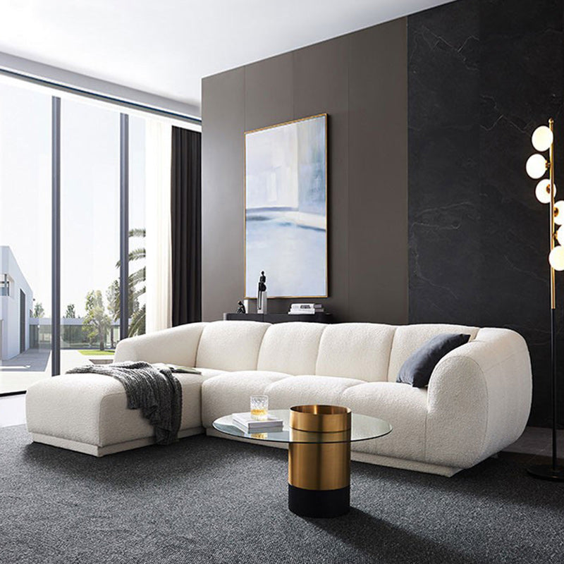 Minimalist Wool Sofa with Chaise in White 29.1" H Fabric Sofa