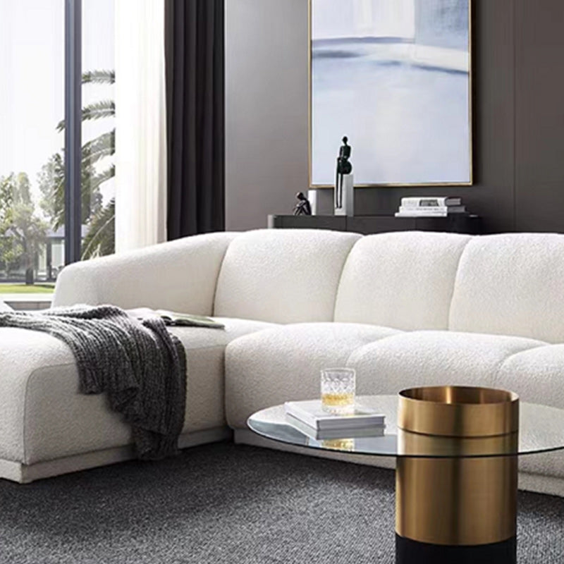 Minimalist Wool Sofa with Chaise in White 29.1" H Fabric Sofa