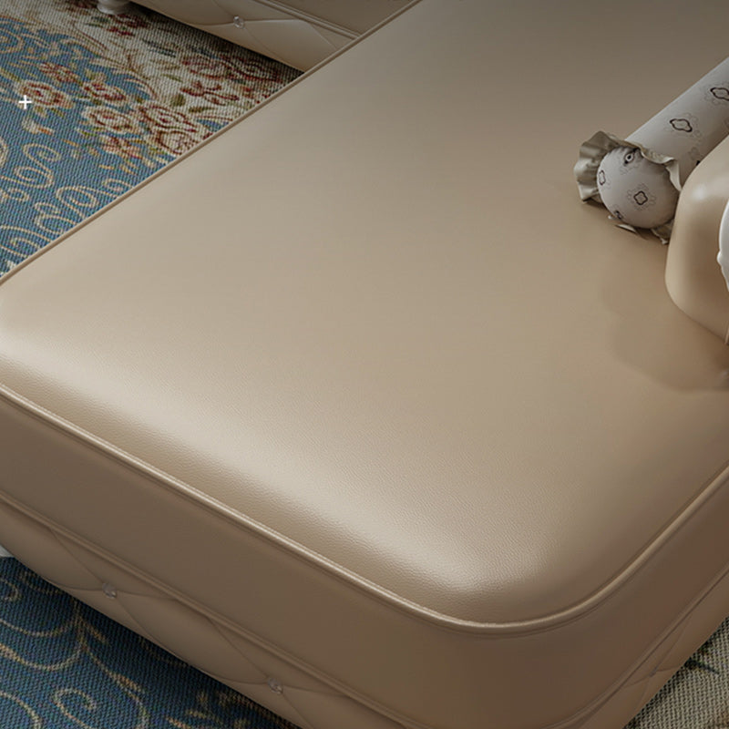 Tufted Scroll Arm Chesterfield Sofa and Chaise Genuine Leather Sofa with Pillows