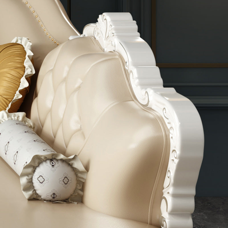 Tufted Scroll Arm Chesterfield Sofa and Chaise Genuine Leather Sofa with Pillows