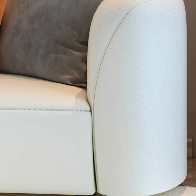 Glam Faux Leather Curved Sofa in White 28.3" H Square Arm Sofa