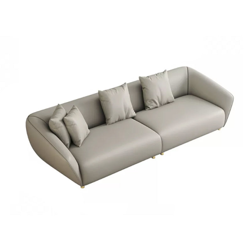 Glam Sloped Arm Sofa with Pillows Genuine Leather Sofa in Gray