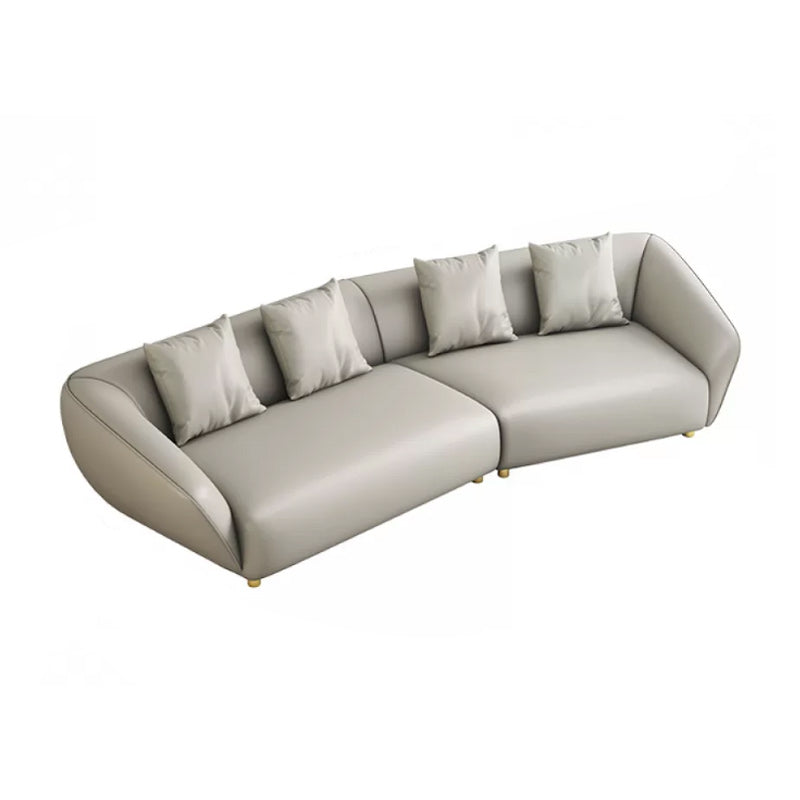 Glam Sloped Arm Sofa with Pillows Genuine Leather Sofa in Gray