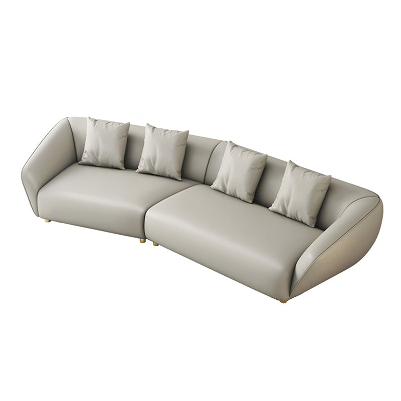 Glam Sloped Arm Sofa with Pillows Genuine Leather Sofa in Gray