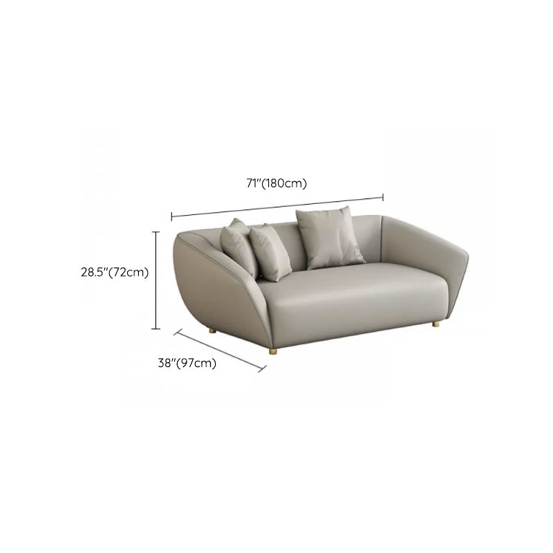 Glam Sloped Arm Sofa with Pillows Genuine Leather Sofa in Gray