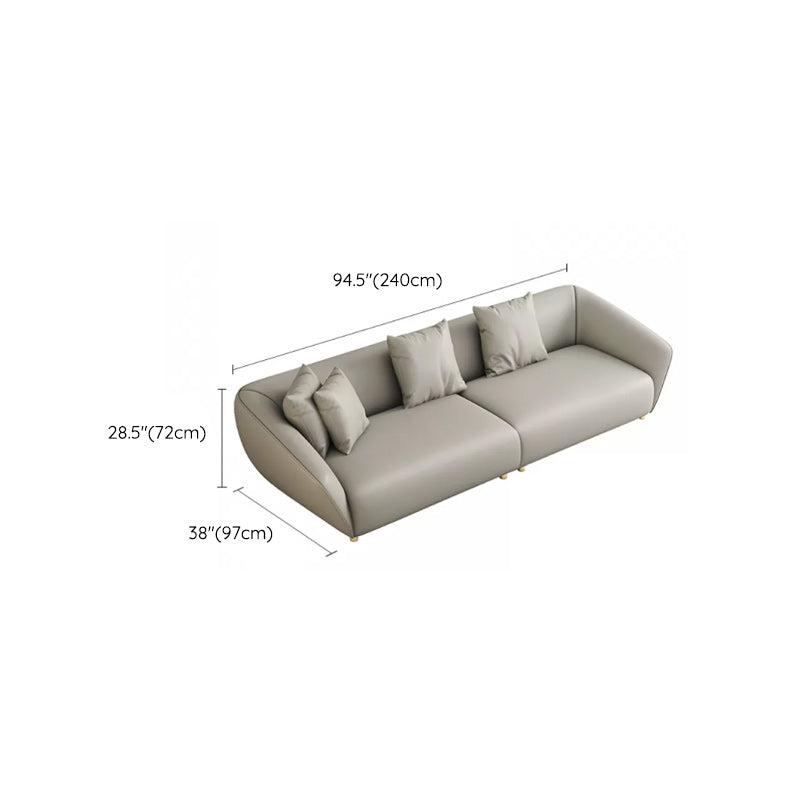 Glam Sloped Arm Sofa with Pillows Genuine Leather Sofa in Gray