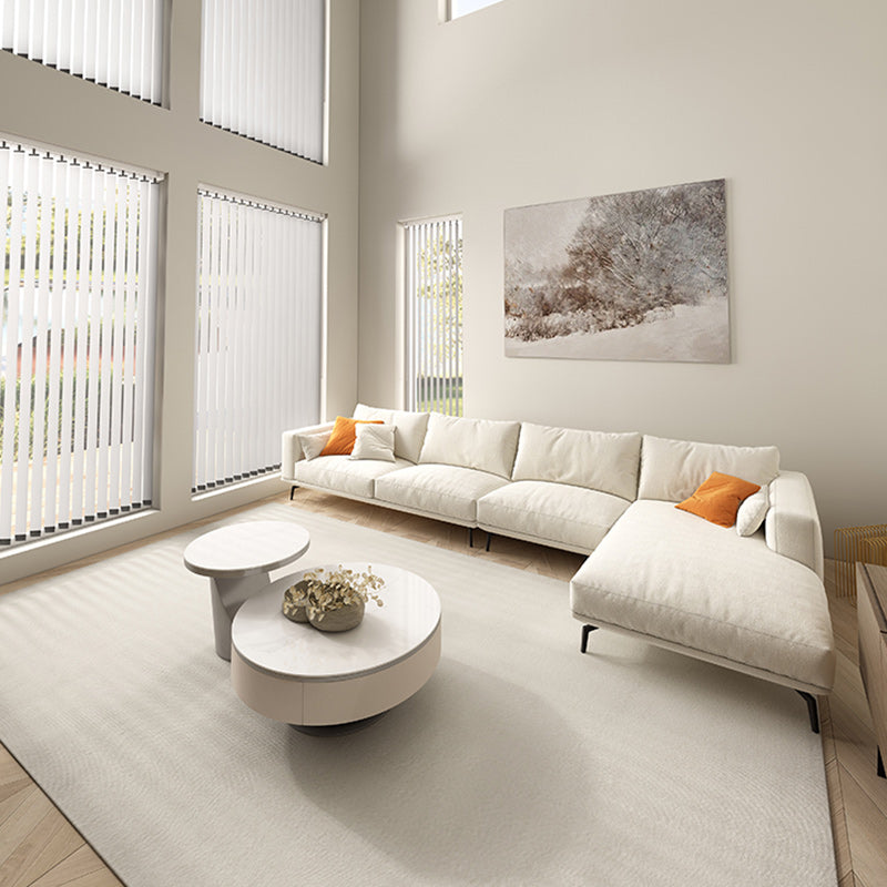 Square Arm Loose Back Sofa and Chaise Slipcovered White Fabric Sofa