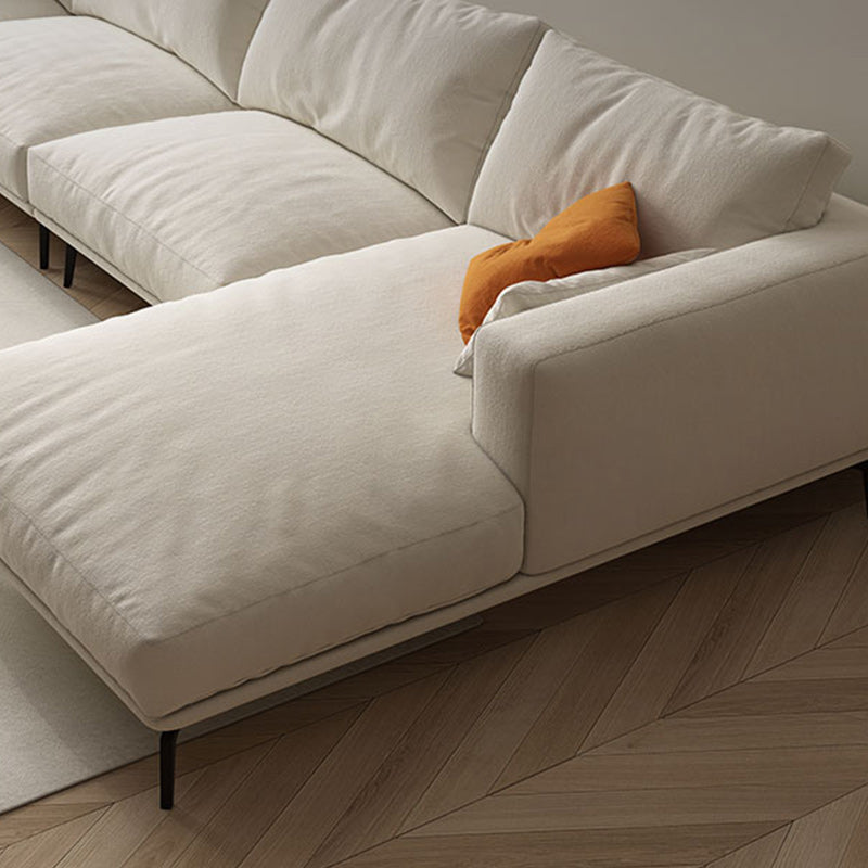 Square Arm Loose Back Sofa and Chaise Slipcovered White Fabric Sofa