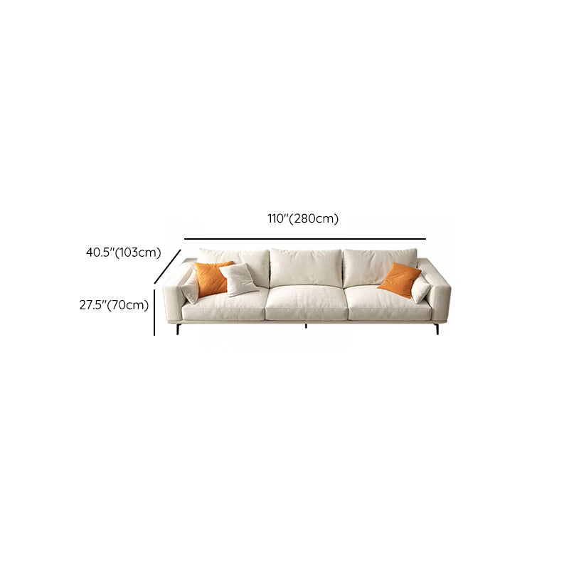 Square Arm Loose Back Sofa and Chaise Slipcovered White Fabric Sofa