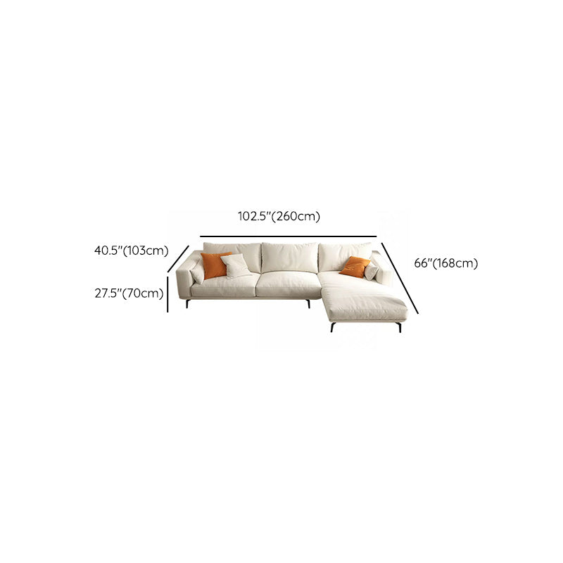 Square Arm Loose Back Sofa and Chaise Slipcovered White Fabric Sofa