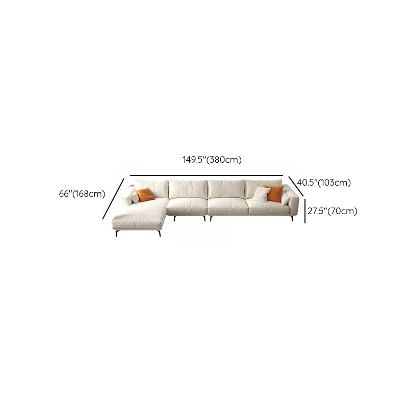 Square Arm Loose Back Sofa and Chaise Slipcovered White Fabric Sofa