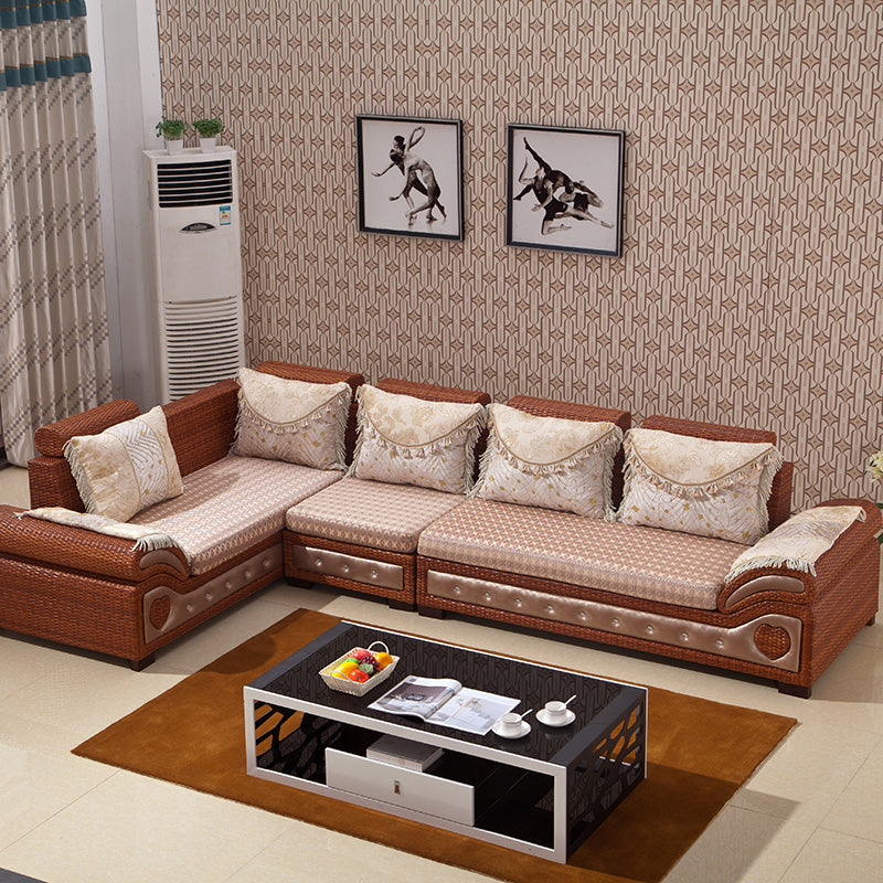 Tropical Style Rattan Accent Sofa and Chaise Slipcovered Sofa with Pillows