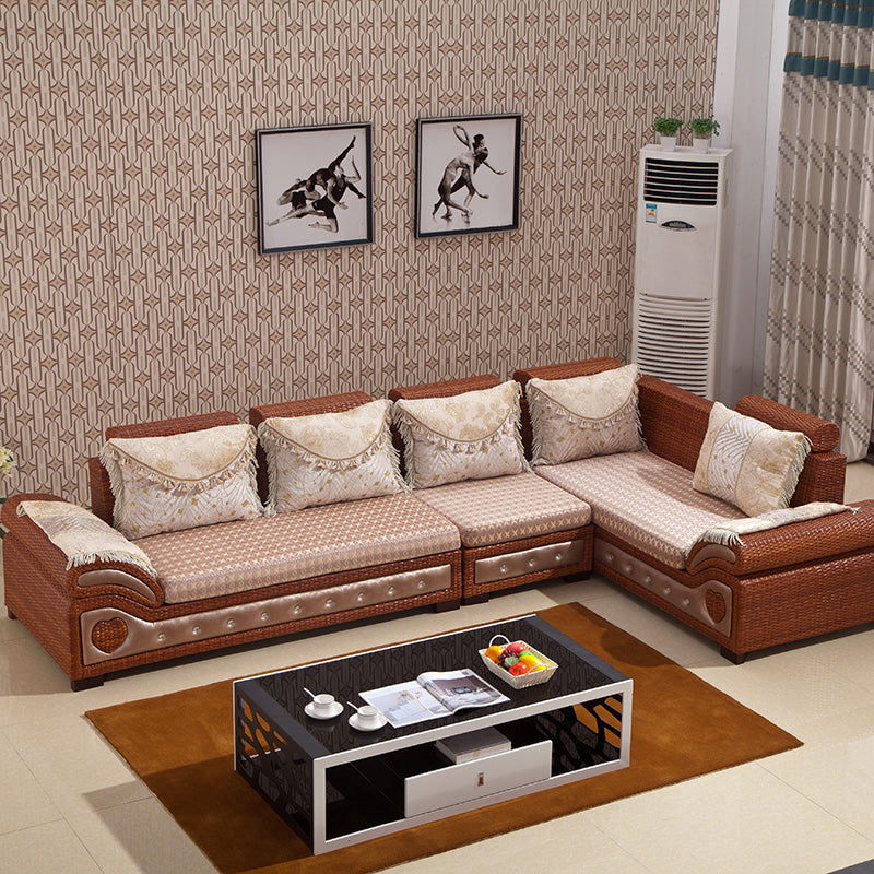 Tropical Style Rattan Accent Sofa and Chaise Slipcovered Sofa with Pillows