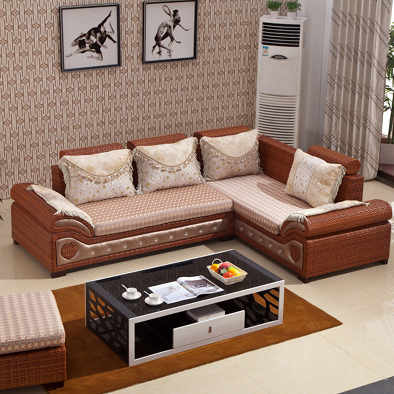 Tropical Style Rattan Accent Sofa and Chaise Slipcovered Sofa with Pillows