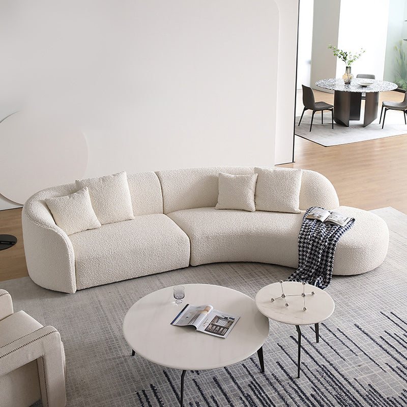 Contemporary Wool Sofa in White Simple Living Room Curved Seating