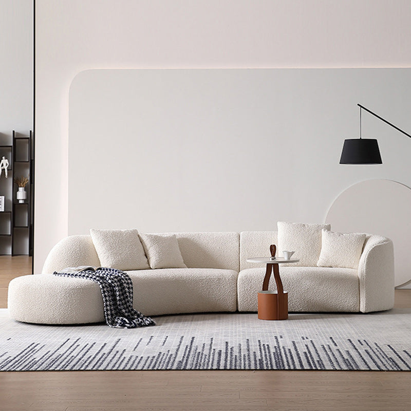Contemporary Wool Sofa in White Simple Living Room Curved Seating