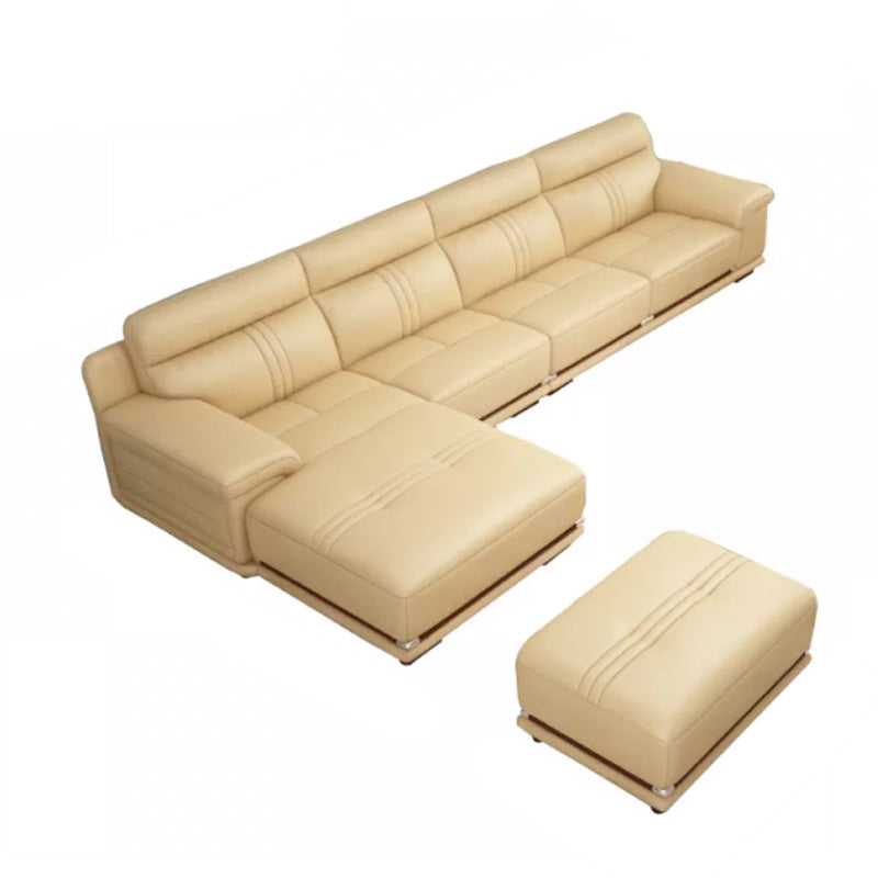 Genuine Leather Sectional Sofa Beige Pillow Top Arm Sofa with Cushion Back