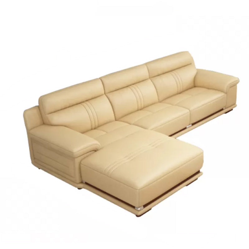 Genuine Leather Sectional Sofa Beige Pillow Top Arm Sofa with Cushion Back