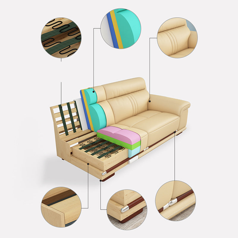 Genuine Leather Sectional Sofa Beige Pillow Top Arm Sofa with Cushion Back