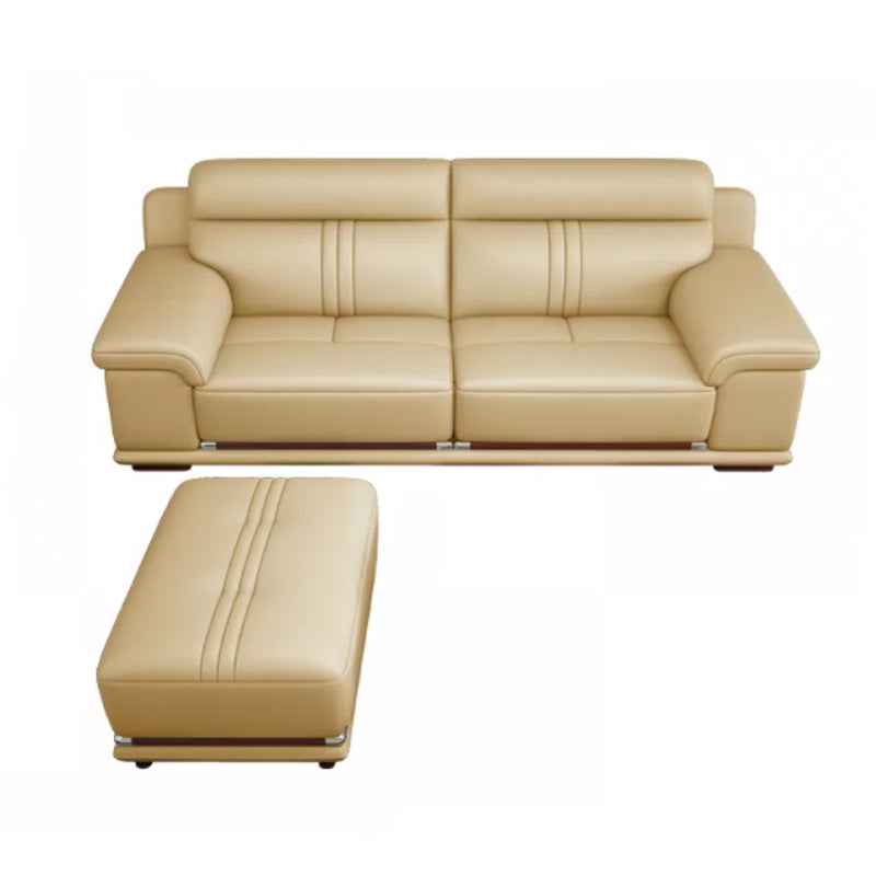 Genuine Leather Sectional Sofa Beige Pillow Top Arm Sofa with Cushion Back