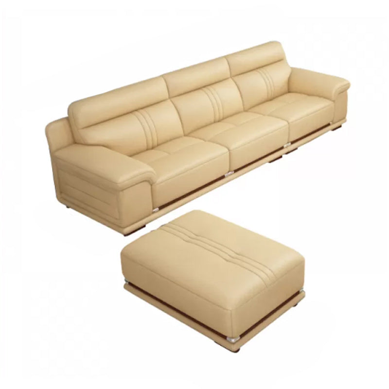 Genuine Leather Sectional Sofa Beige Pillow Top Arm Sofa with Cushion Back