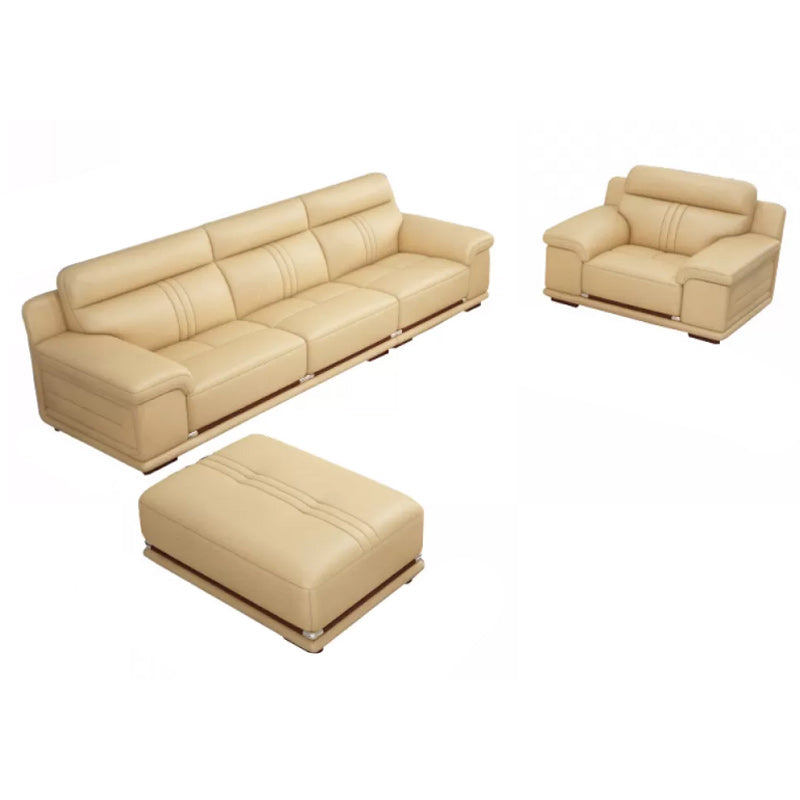 Genuine Leather Sectional Sofa Beige Pillow Top Arm Sofa with Cushion Back