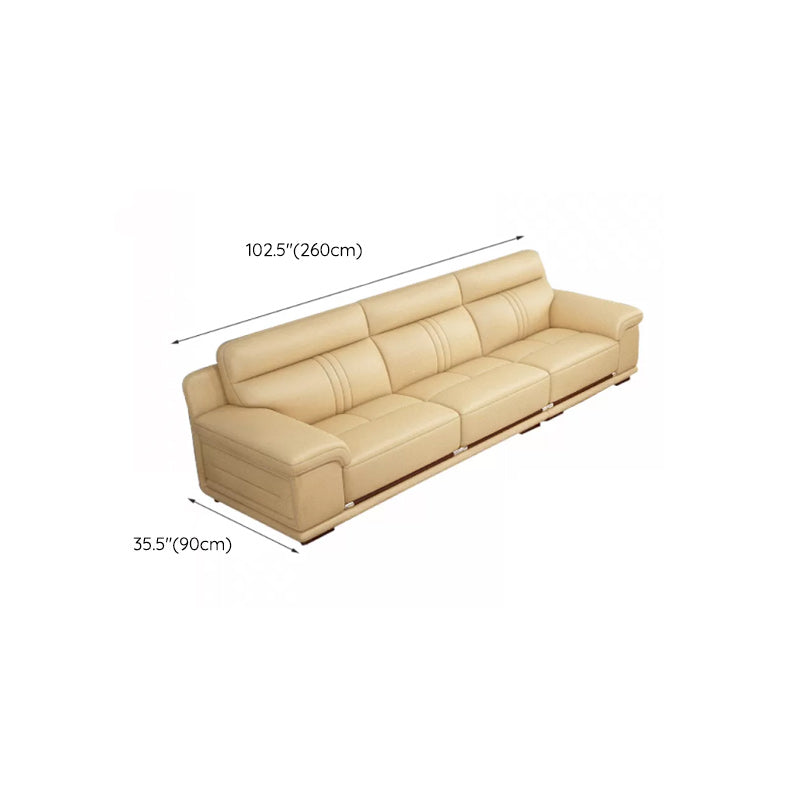 Genuine Leather Sectional Sofa Beige Pillow Top Arm Sofa with Cushion Back