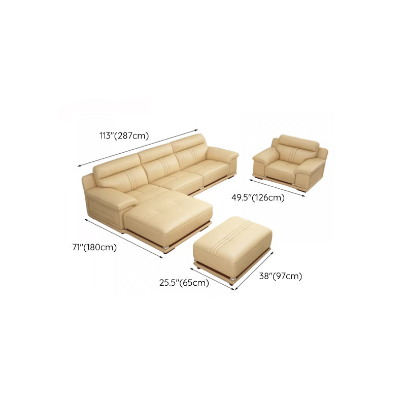 Genuine Leather Sectional Sofa Beige Pillow Top Arm Sofa with Cushion Back
