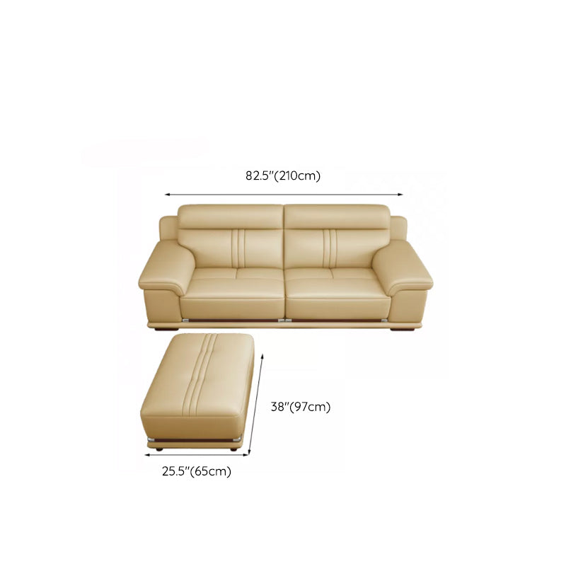 Genuine Leather Sectional Sofa Beige Pillow Top Arm Sofa with Cushion Back