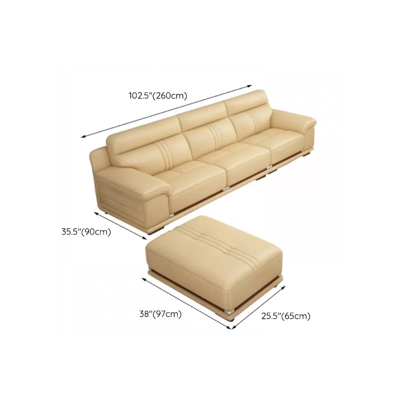 Genuine Leather Sectional Sofa Beige Pillow Top Arm Sofa with Cushion Back