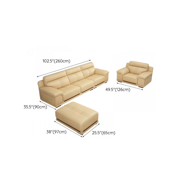 Genuine Leather Sectional Sofa Beige Pillow Top Arm Sofa with Cushion Back