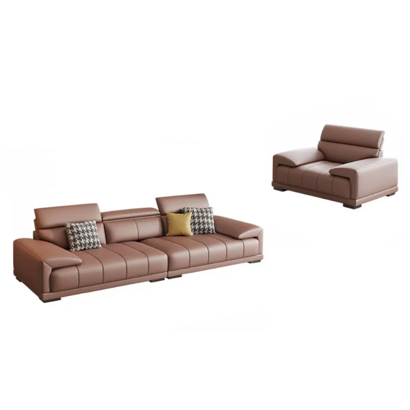 Faux Leather Sofa and Chaise Pillow Top Arm Sewn Pillow Back Seating