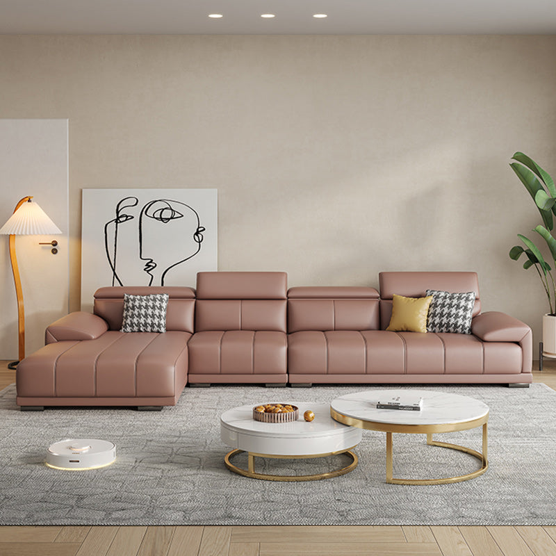 Faux Leather Sofa and Chaise Pillow Top Arm Sewn Pillow Back Seating