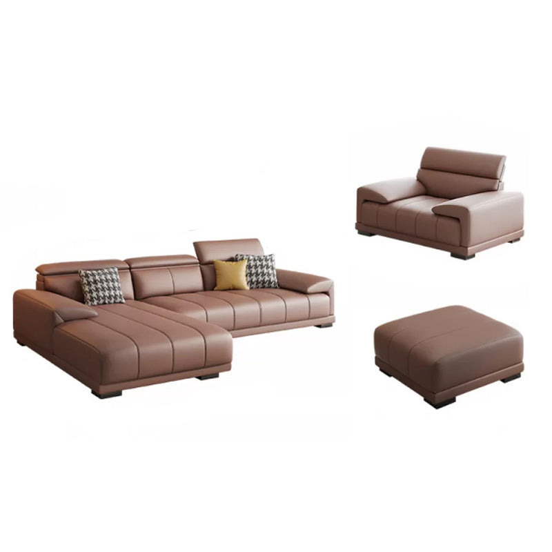 Faux Leather Sofa and Chaise Pillow Top Arm Sewn Pillow Back Seating