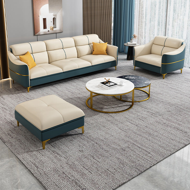 Glam 34.6" Wide Beige Settee Leather Gold Standard Seating for Living Room